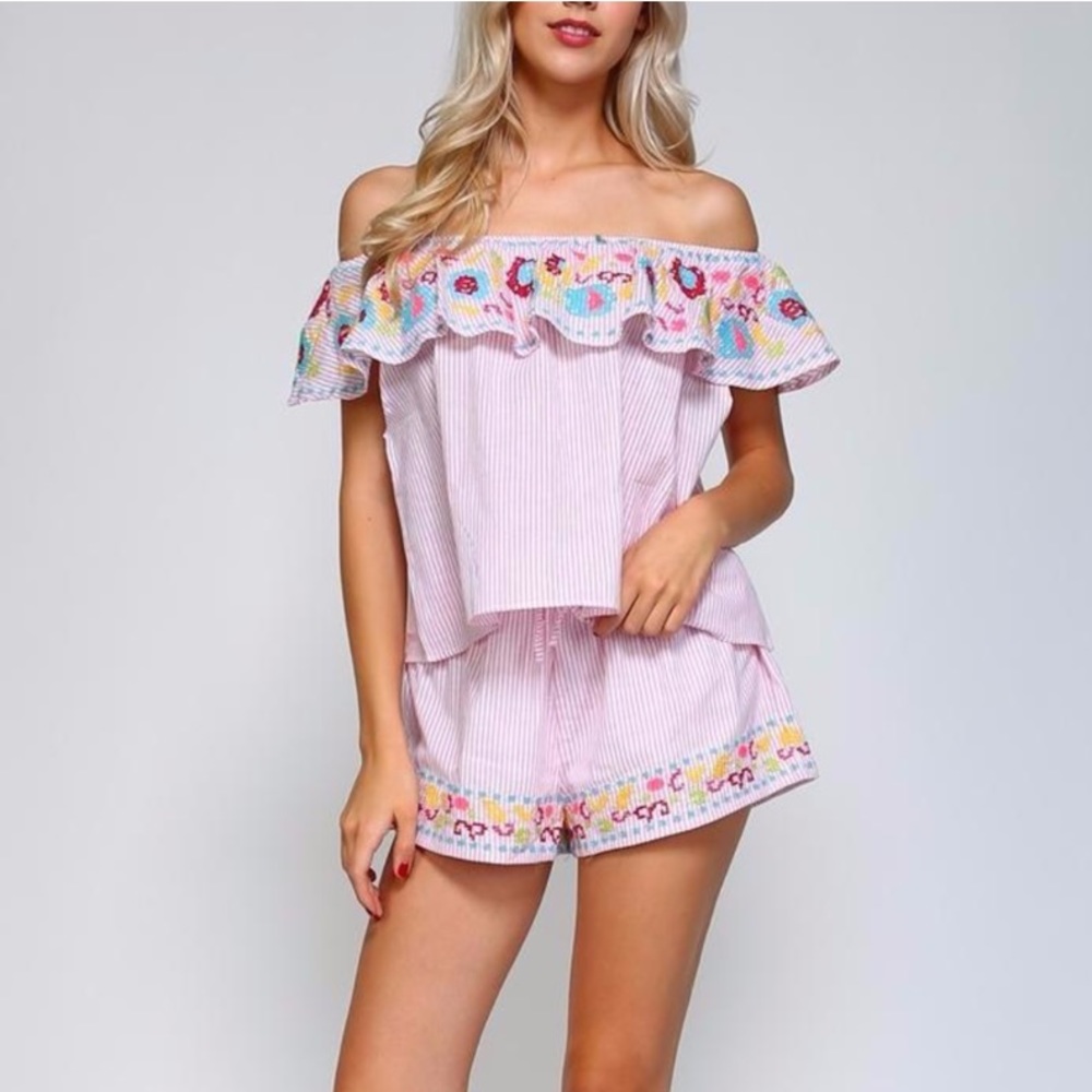 Velzera Boho Embroidered Festival Top & Shorts Set